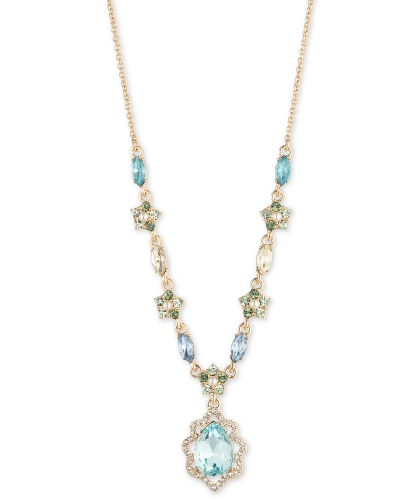 Marchesa Gold-Tone Blue Multi Stone Lariat Necklace, 16" + 3" extender