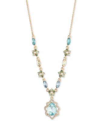 Marchesa Gold-Tone Blue Multi Stone Lariat Necklace, 16" + 3" extender