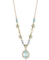 Marchesa Gold-Tone Blue Multi Stone Lariat Necklace, 16" + 3" extender