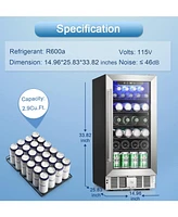 Cowsar 2.9 CuFt Beverage Cooler, 115-Can, Quiet, Glass Door, Safety Lock, Stainless Handle