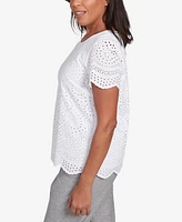 Alfred Women's Dunner Crystal Springs Eyelet Scalloped Hem Crew Neck T-Shirt