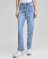 And Now This Women's Embroidered Floral High Rise Straight-Leg Ankle Jeans, Exclusively at Macy's