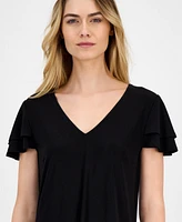 Ak Anne Klein Women's Double Flutter-Sleeve V-Neck Dress
