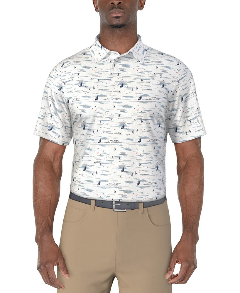 Pga Tour Men's Short Sleeve Nautical Print Golf Polo Shirt