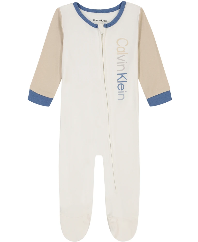 Calvin Klein Baby Boys Colorblock Zip-Front Footed Coverall