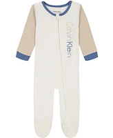 Calvin Klein Baby Boys Colorblock Zip-Front Footed Coverall
