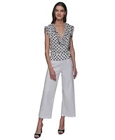 Karl Lagerfeld Paris Women's Dot-Print Ruffled Top