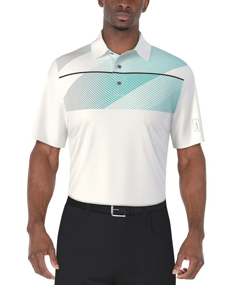Pga Tour Men's Short Sleeve Diagonal Chest Stripe Golf Polo Shirt