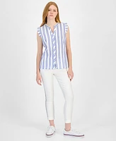 Tommy Hilfiger Women's Cotton Textured-Stripe Ruffled Shirt