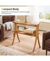Tribesigns Narrow Side Table for Living Room, Farmhouse End Table with 2-Tier Storage Shelf and Solid Wood Legs