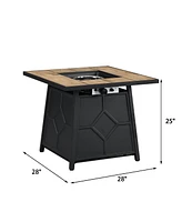 Piece Hdpe Adirondack Chair Outdoor Meeting Set with 28-inch Square 40,000 Btu Auto-Ignition Propane Gas Firepit with Waterproof Cover