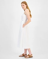 Tommy Hilfiger Women's Cotton Smocked Sleeveless Midi Dress