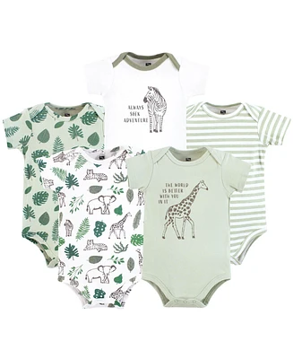 Hudson Baby Boys Cotton Bodysuits 5-Pack, Jungle, Preemie