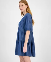 Tommy Hilfiger Women's Chambray V-Neck Tiered Dress