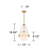 Saturna 13" Modern Pendant Ceiling Light Fixture Dining Room Over Table Kitchen Island Foyer Globe Hanging Round Soft Gold Finish White Glass Hallway