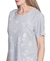 Alfred Dunner Petite Crystal Springs Embroidered Tossed Flower Top