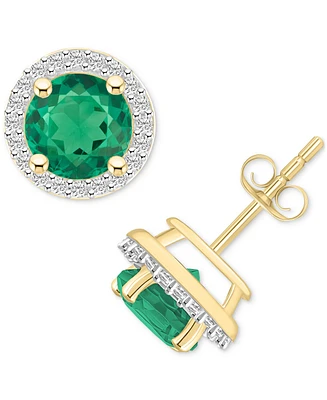 Lab-Created Emerald (1-1/2 ct. t.w.) & White Sapphire (1/5 Halo Stud Earrings 10k Gold