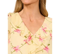 CeCe Women's Floral-Print Ruffled Flutter-Sleeve Top