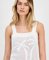 Nautica Jeans Women's Cotton Palm-Tree Open-Knit Sleeveless Sweater