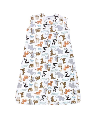 Hudson Baby Boys Cotton Sleeveless Wearable Sleeping Bag, Sack, Blanket, Zoo Animals
