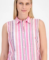 Nautica Jeans Women's Striped Sleeveless Button Shirt