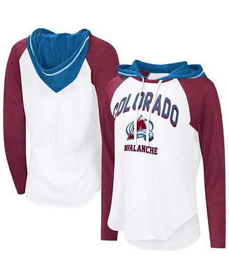 G-iii 4Her by Carl Banks Women's White Colorado Avalanche Vip Raglan Long Sleeve Hoodie T-Shirt