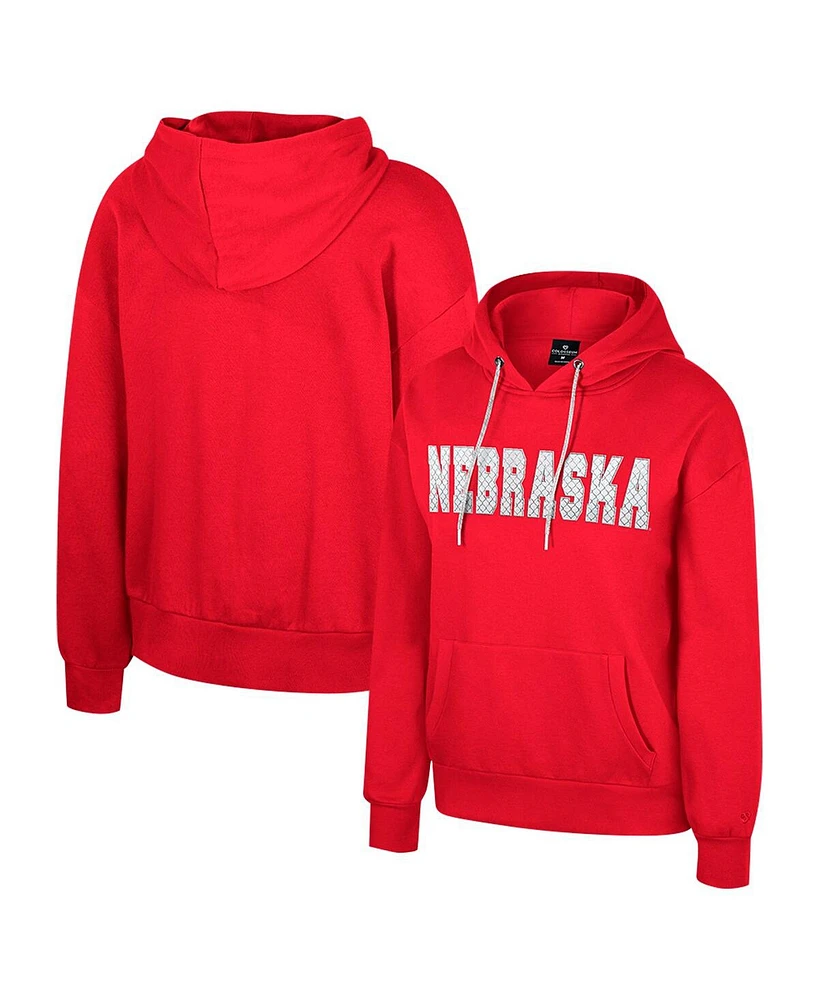 Colosseum Women's Scarlet Nebraska Huskers Reflection Rhinestone Drawcord Pullover Hoodie