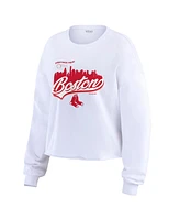 Wear by Erin Andrews Women's White Boston Red Sox Domestic Postcard Long Sleeve T-Shirt
