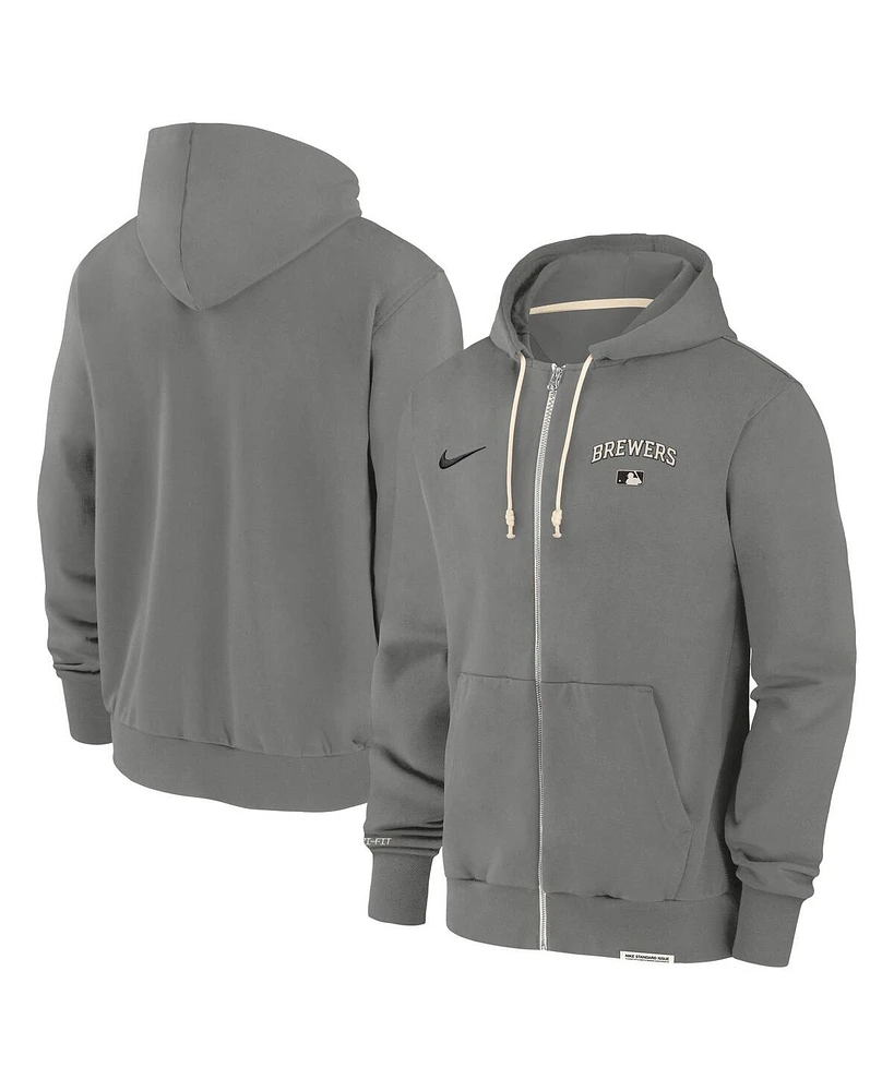 Nike Men's Charcoal Milwaukee Brewers Authentic Collection Travel Performance Full-Zip Hoodie