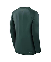 Nike Men's Green Athletics Authentic Collection Game Time Raglan Performance Long Sleeve T-Shirt