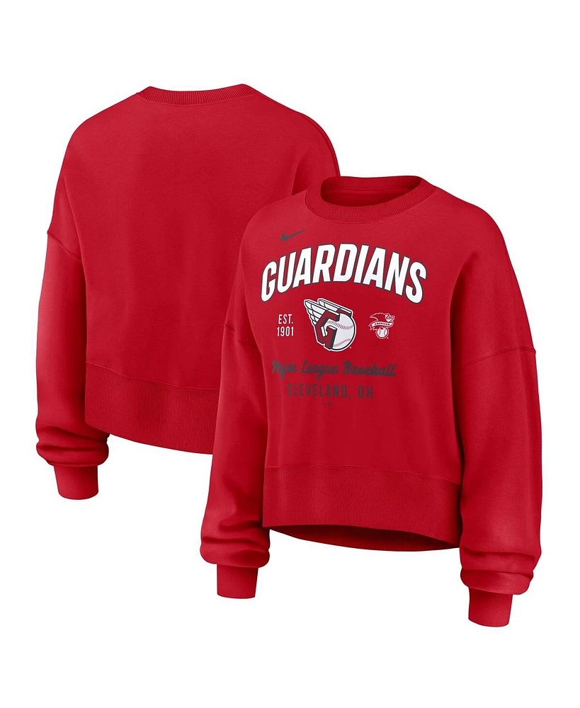 Nike Women's Red Cleveland Guardians Oversized Long Sleeve Cropped Pullover Sweatshirt