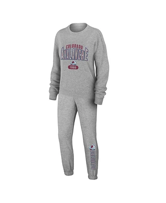 Wear by Erin Andrews Women's Heather Gray Colorado Avalanche Knit Long Sleeve Tri-Blend T-Shirt, Pants and Sleep Set