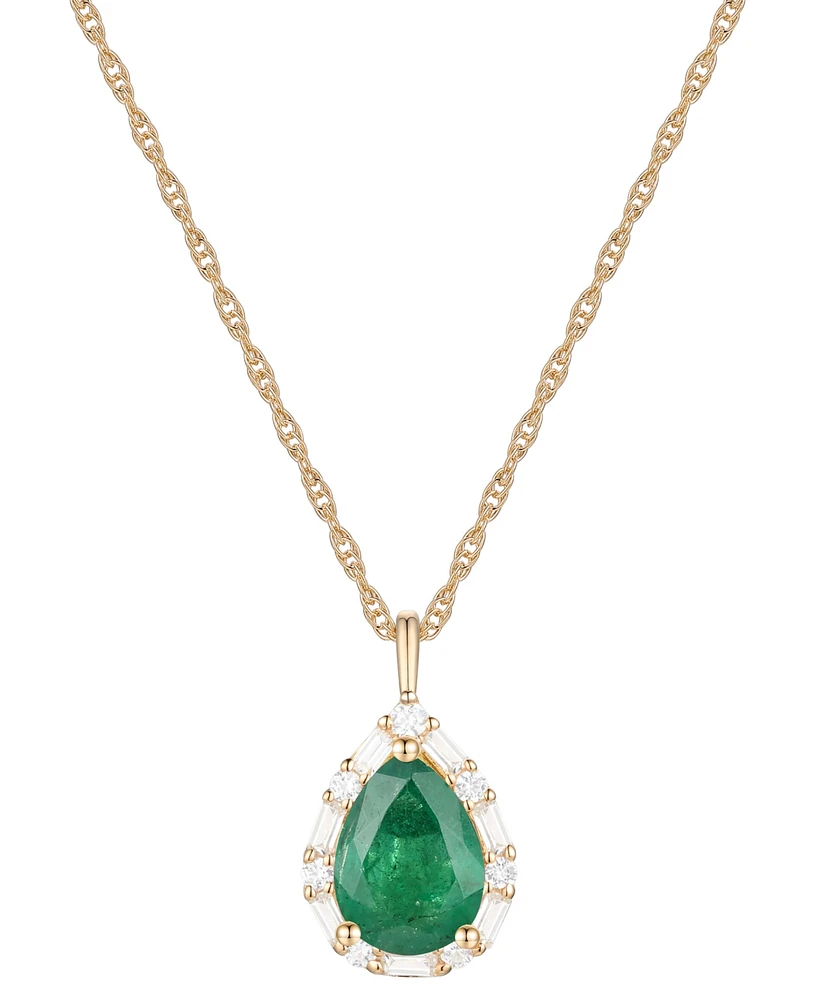 Emerald (1 ct. t.w.) & Diamond (1/5 Teardrop Halo 18" Pendant Necklace 14k Gold (Also Ruby Sapphire)