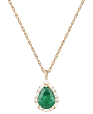Emerald (1 ct. t.w.) & Diamond (1/5 Teardrop Halo 18" Pendant Necklace 14k Gold (Also Ruby Sapphire)