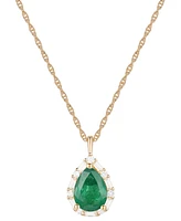 Emerald (1 ct. t.w.) & Diamond (1/5 Teardrop Halo 18" Pendant Necklace 14k Gold (Also Ruby Sapphire)