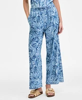 Nautica Jeans Women's Palm-Print Chambray Pull-On Pants