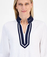 Nautica Jeans Women's Cotton Contrast-Trim Tunic Top