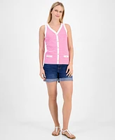 Nautica Jeans Women's Striped Button Sleeveless Sweater