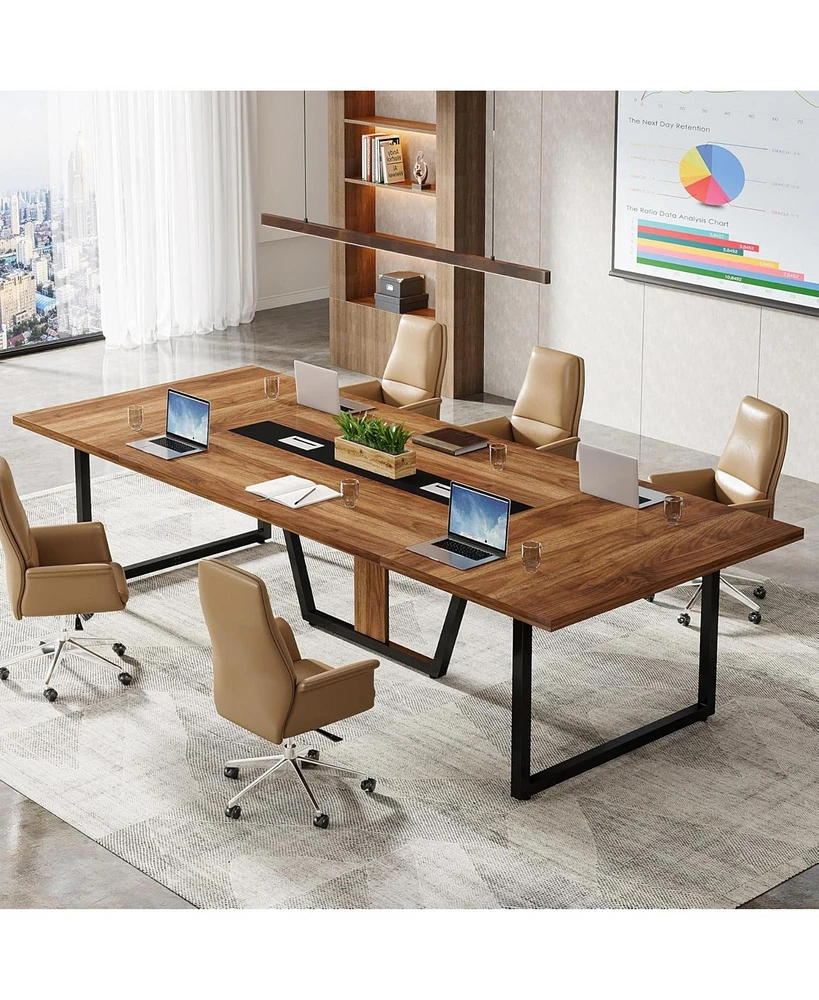 Tribesigns 94.5-Inch Conference Table for 10 People, Industrial 8 Ft Meeting with Two Grommets, Rectangular Podcast Training Home Offi