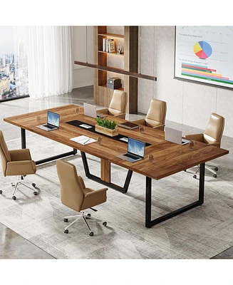 Tribesigns 94.5-Inch Conference Table for 10 People, Industrial 8 Ft Meeting with Two Grommets, Rectangular Podcast Training Home Offi