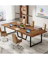 Tribesigns 94.5-Inch Conference Table for 10 People, Industrial 8 Ft Meeting with Two Grommets, Rectangular Podcast Training Home Offi