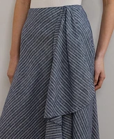 Lauren Ralph Women's Striped Linen A-Line Midi Skirt