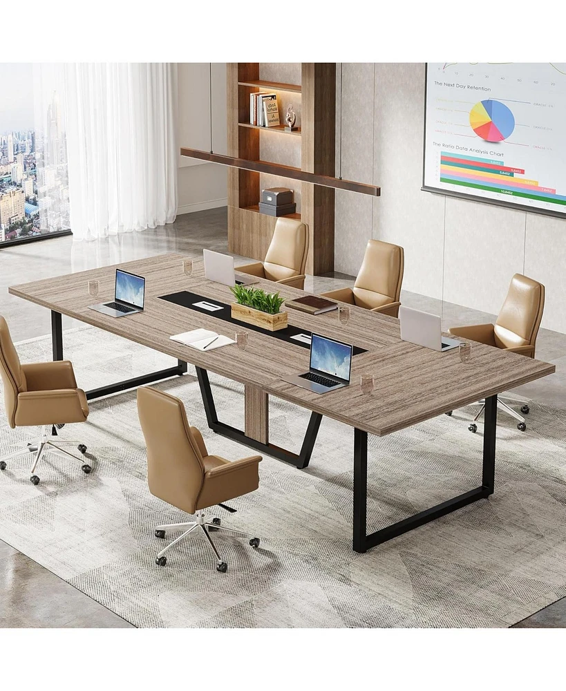 Tribesigns 94.5-Inch Conference Table for 10 People, Industrial 8 Ft Meeting Table with Two Grommets, Rectangular Podcast Training Table for Home Offi