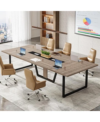 Tribesigns 94.5-Inch Conference Table for 10 People, Industrial 8 Ft Meeting Table with Two Grommets, Rectangular Podcast Training Table for Home Offi