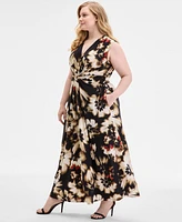 Anne Klein Plus Printed Twist-Front Maxi Dress