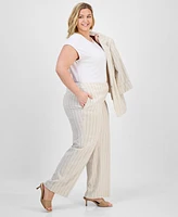 Kasper Plus Mid-Rise Striped Wide-Leg Pants