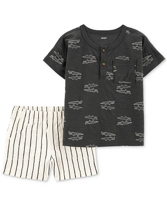 Carter's Toddler Boys Alligator Henley T-Shirt & Striped Pull-On Shorts, 2 Piece Set