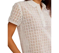 Free People Women's Anna Eyelet Polo Top