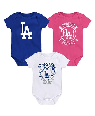 Outerstuff Baby Boys and Girls Blue Los Angeles Dodgers Slide Home 3-Pack Bodysuit Set