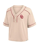 Fanatics Women's Tan Oklahoma Sooners Oversized Dominant Force Midi V-Neck T-Shirt